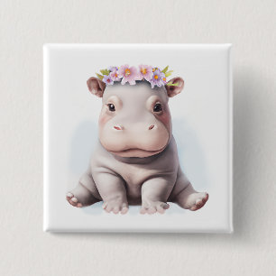Badge Carré 5 Cm Bébé adorable Hippopotamus