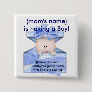 Badge Carré 5 Cm Bébé bleu Baby shower Nom épingles