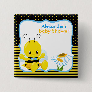 Badge Carré 5 Cm Bébé doux Bee Boy Baby shower Bouton