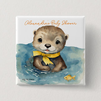 Badge Carré 5 Cm Bébé mignon Otter Sexe Baby shower neutre