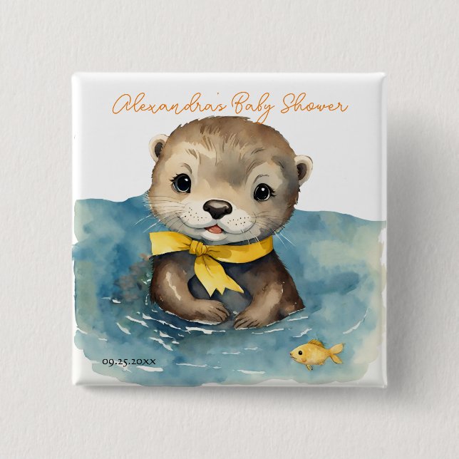 Badge Carré 5 Cm Bébé mignon Otter Sexe Baby shower neutre (Devant)