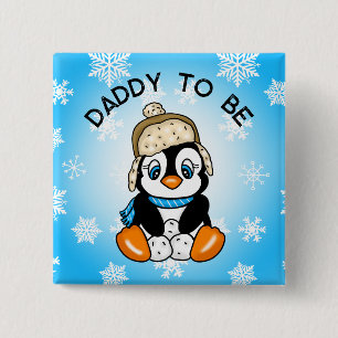 Badge Carré 5 Cm Bébé mignon Pingouin papa à être   BABY SHOWER