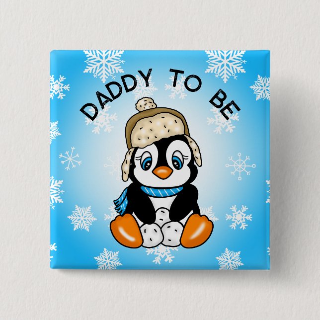 Badge Carré 5 Cm Bébé mignon Pingouin papa à être | BABY SHOWER (Devant)