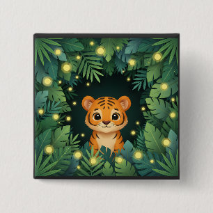 Badge Carré 5 Cm Bébé Tigre Mignon Jungle Papillon Forêt Adorable