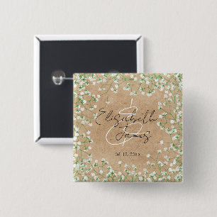 Badge Carré 5 Cm Bébé's Breath Floral Rustic Boho Farmhouse Mariage