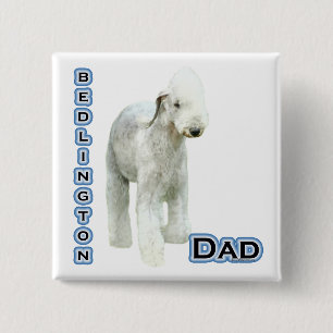 Badge Carré 5 Cm Bedlington Terrier Papa 4 - Bouton