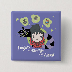Badge Carré 5 Cm Beetlejus   Chibi Lydia "Étrange et inhabituel"