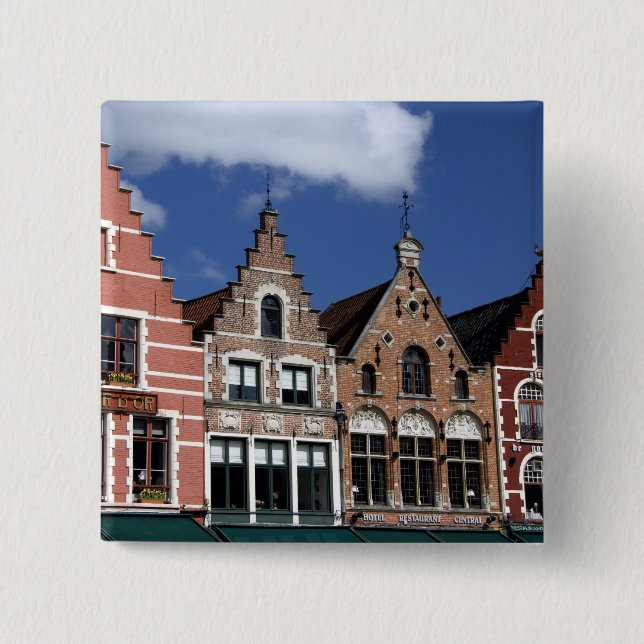 Badge Carré 5 Cm Belgique, Brugge (ou Brug ou Bruge). UNESCO 2 (Devant)