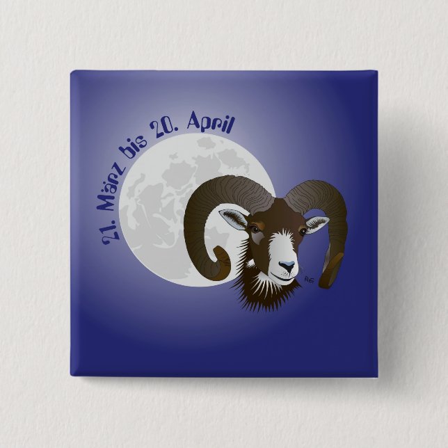 Badge Carré 5 Cm Bélier (Devant)