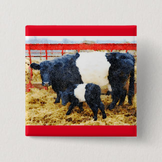 Badge Carré 5 Cm Belle aquarelle de vache et de veau à ceinture