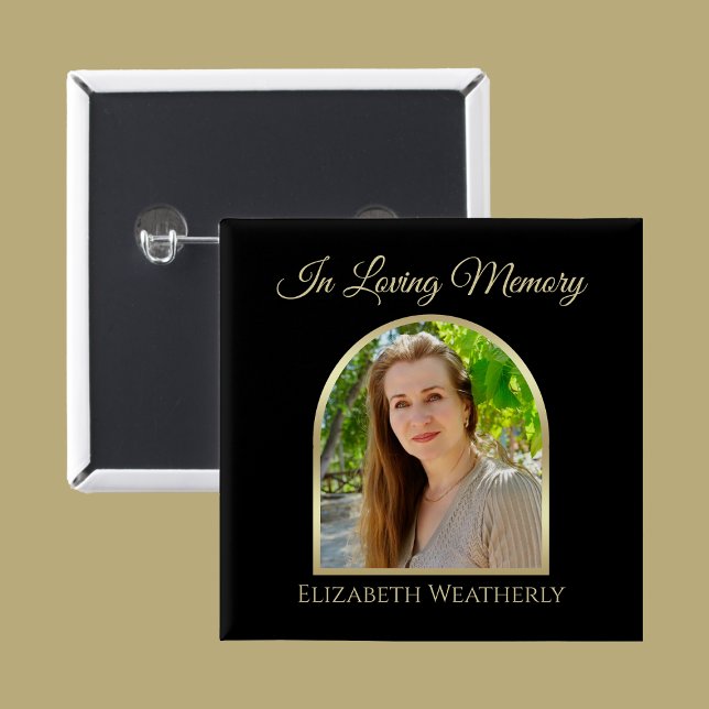 Badge Carré 5 Cm Belle photo Arc sur le bouton Noir Funéraire (Créateur téléchargé)