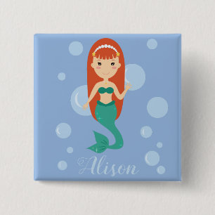 Badge Carré 5 Cm Belle sirène dessin animé fille nom personnalisé t