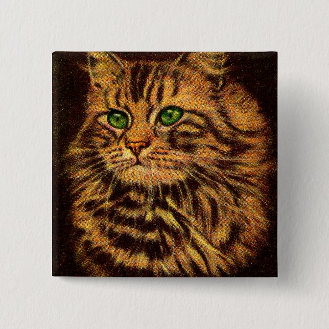 Badge Carré 5 Cm belle tabby à cheveux longs imprimé chat (Devant)