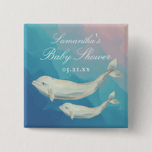Badge Carré 5 Cm Beluga Whale Mom and Calf Baby Shower