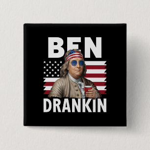 Badge Carré 5 Cm Ben Drankin Beer 4 juillet Drapeau Vintage Drôle