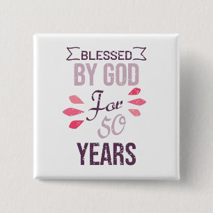 Badge Carré 5 Cm Béni par Dieu pendant 50 ans, design de 50ème anni