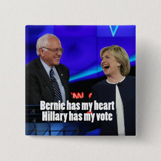 Badge Carré 5 Cm Bernie a mon coeur, Hillary a mon bouton de vote