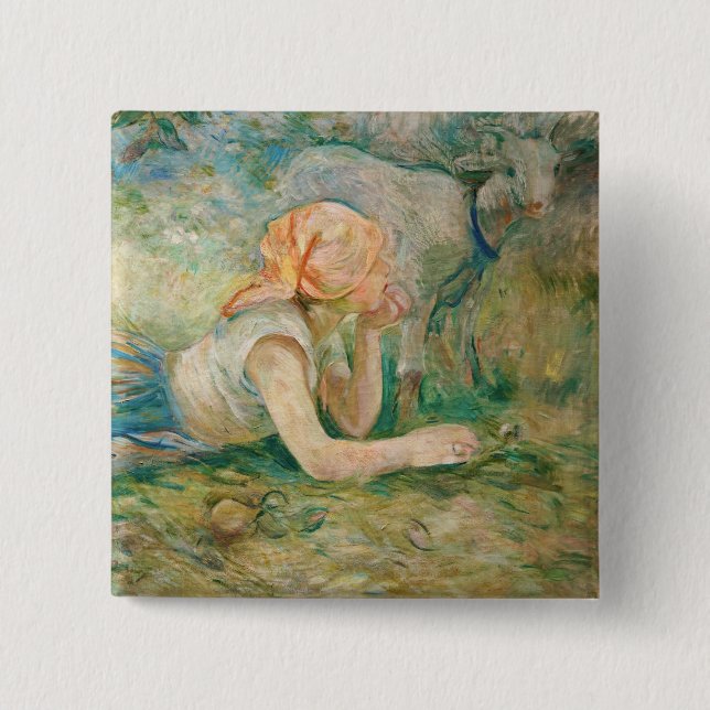 Badge Carré 5 Cm Berthe Morisot - Berger au repos (Devant)