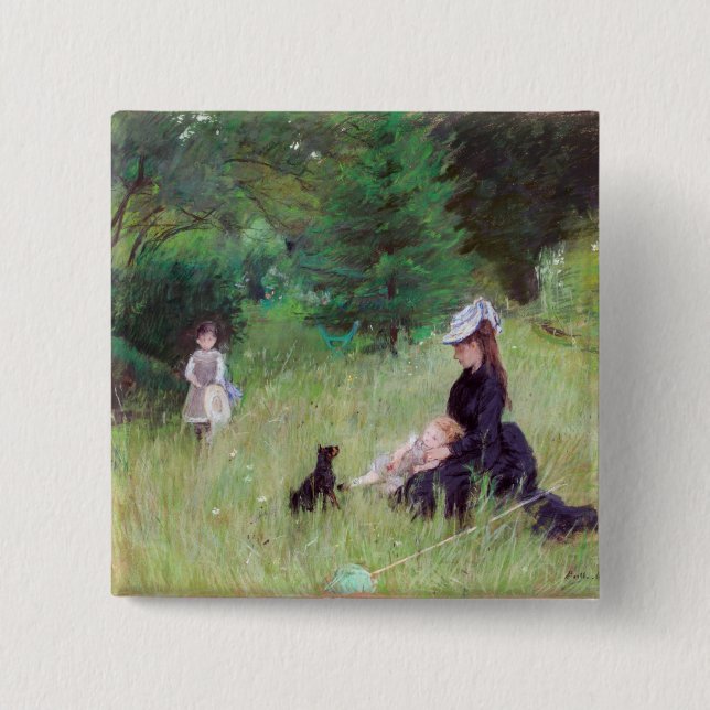 Badge Carré 5 Cm Berthe Morisot - Dans un parc (Devant)