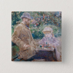 Badge Carré 5 Cm Berthe Morisot - Eugene Manet avec sa fille