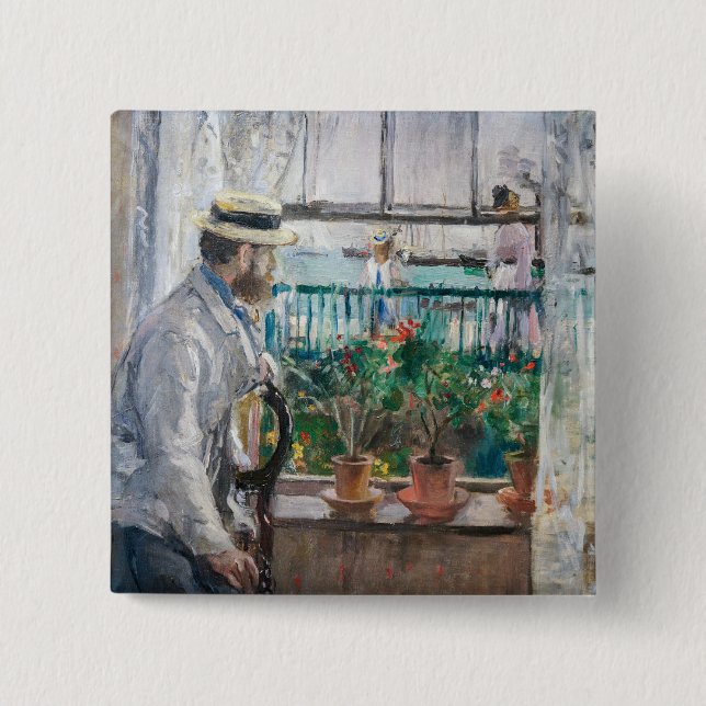 Badge Carré 5 Cm Berthe Morisot - Eugene Manet sur l'île de Wight (Devant)