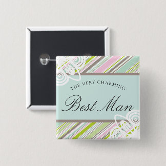 Badge Carré 5 Cm BEST MAN Sweet Garden Stripes Nom du Mariage Balis