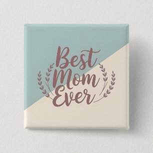 Badge Carré 5 Cm Best Mom Ever - Elegant Conception de la Menthe et