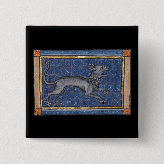 Badge Carré 5 Cm Bestiaire médiéval Hyena c. 1270 (Devant)