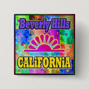 Badge Carré 5 Cm Beverly Hills - Bouton Sun & Palms