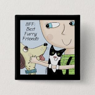 Badge Carré 5 Cm BFF : Meilleur ami-personne avec le chien et le ch