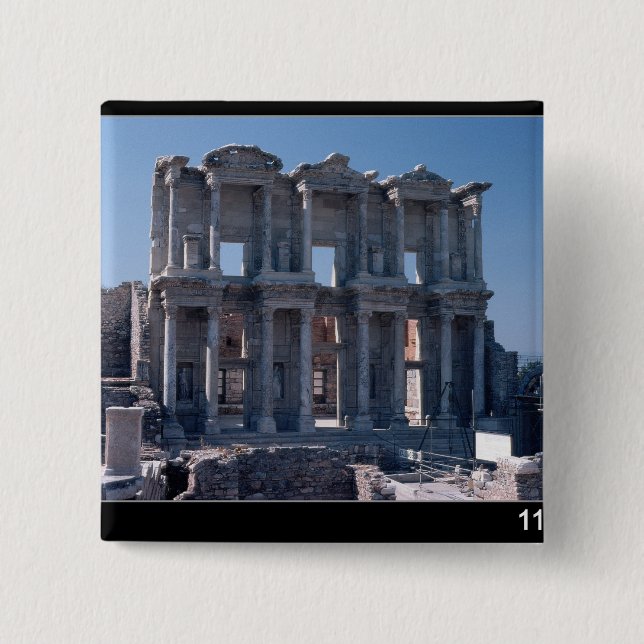 Badge Carré 5 Cm Bibliothèque de Celsus, construite dans l'ANNONCE (Devant)