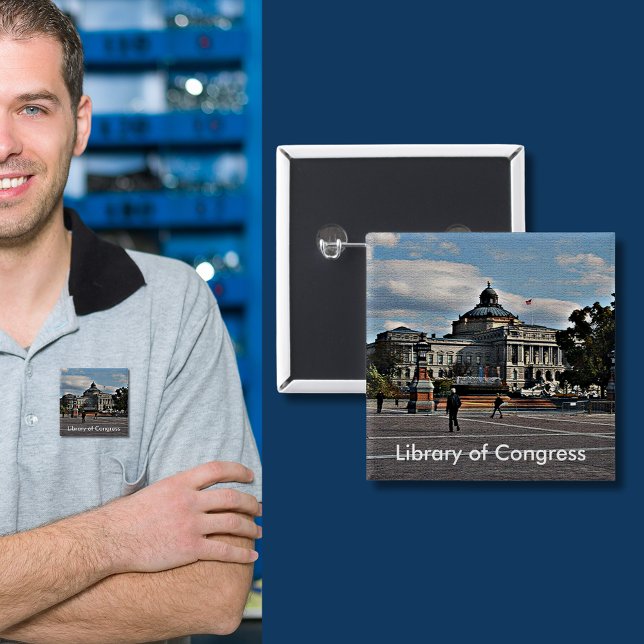 Badge Carré 5 Cm Bibliothèque du Congrès en Motif mosaïque (Library of Congress in Mosaic Pattern Pinback Button)