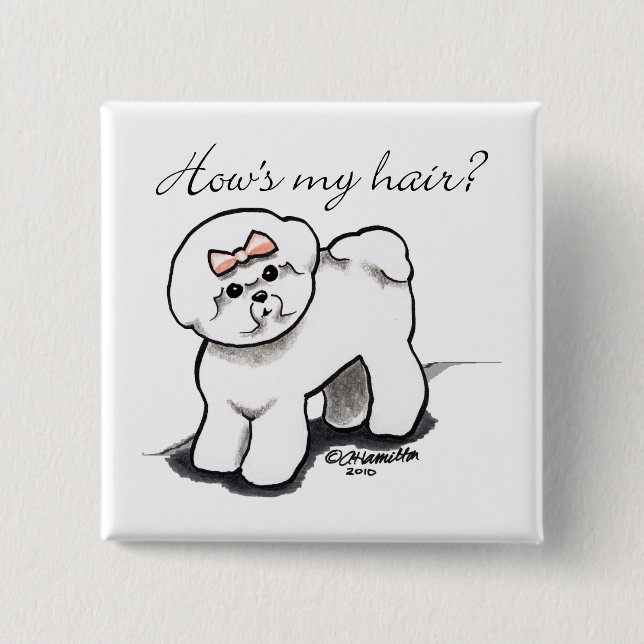 Badge Carré 5 Cm Bichon Frise Habille Mes Cheveux (Devant)