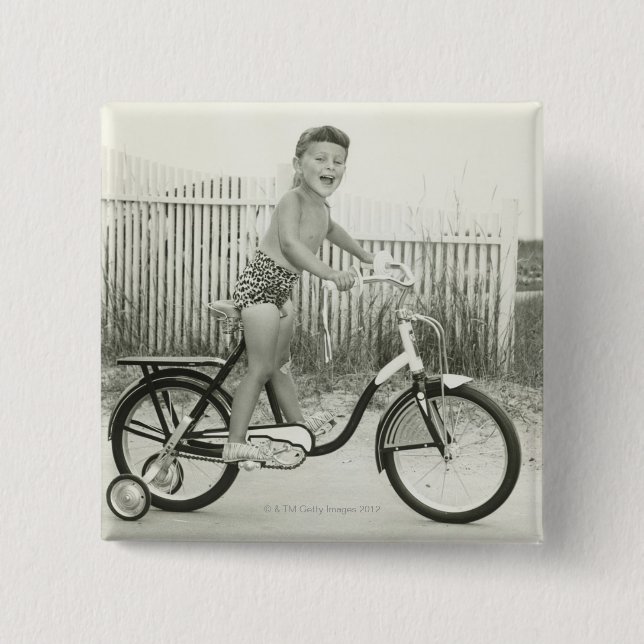 Badge Carré 5 Cm Bicyclette d'équitation de fille (Devant)