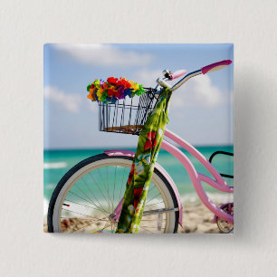 Badge Carré 5 Cm Bicyclette sur la plage Miami, la Floride