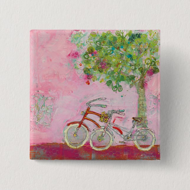 Badge Carré 5 Cm Bicyclettes roses (Devant)
