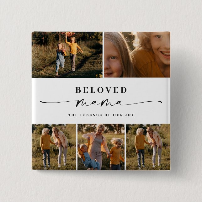 Badge Carré 5 Cm Bien-aimée Maman Joyeuse Fête des Mères Collage ph (Devant)