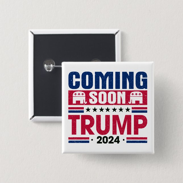 Badge Carré 5 Cm Bientôt Trump Président 2024 (Devant & derrière)
