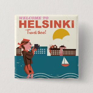 Badge Carré 5 Cm Bienvenue à Helsinki Finlande affiche de voyage vi