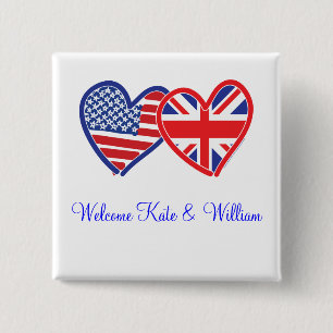 Badge Carré 5 Cm Bienvenue Kate & William/ Mariage royal