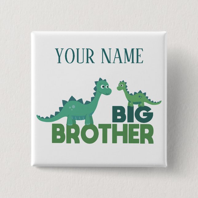 Badge Carré 5 Cm Big brother dinosaur personalizezed boy name (Devant)