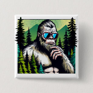 Badge Carré 5 Cm Bigfoot Curieux avec des Lunettes de Soleil se Cac