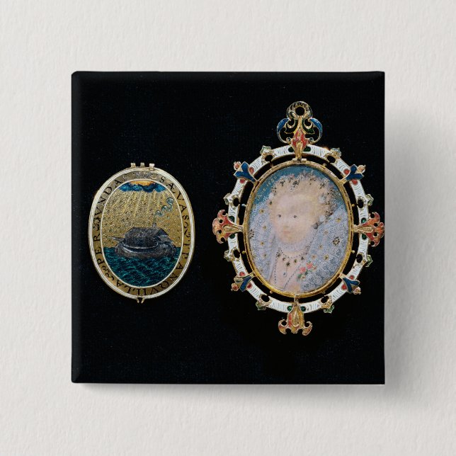 Badge Carré 5 Cm Bijou d'armada, miniature d'enclo de la Reine (Devant)