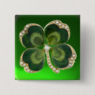 Badge Carré 5 Cm Bijou Shamrock Gold Saint Patrick avec perles