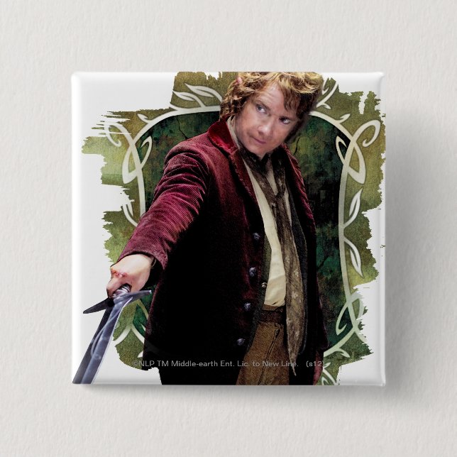 Badge Carré 5 Cm BILBO BAGGINS™ avec épée (Devant)