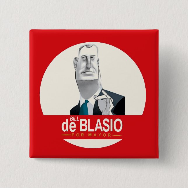 Badge Carré 5 Cm Bill de Blasio NYC maire 2013 (Devant)