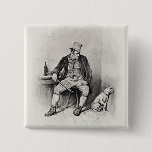 Badge Carré 5 Cm Bill Sykes et son chien, de 'Charles Dickens : UN