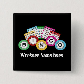 Badge Carré 5 Cm Bingo Hall ajouter nom de travail fun bouton