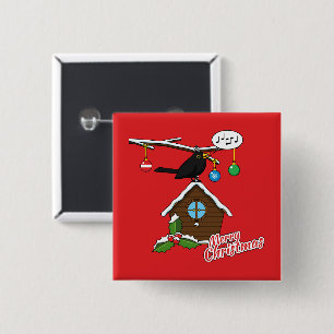 Badge Carré 5 Cm Bird House Joyeux Noël