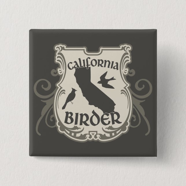 Badge Carré 5 Cm Birder de la Californie (Devant)